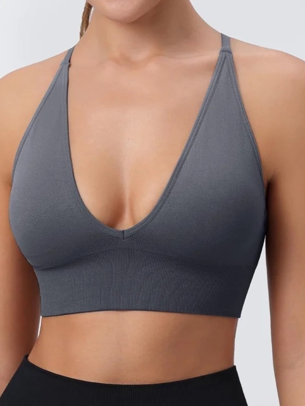 Free People Deep V Seamless Bralette - Gray
